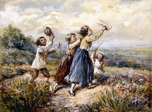 Kinder, die Schmetterlinge jagen von Myles Birket Foster