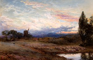 Schafe beim Tränken im Sonnenuntergang von Myles Birket Foster