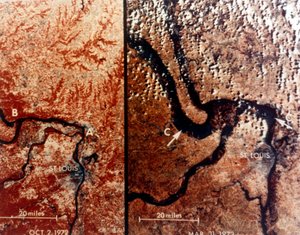 Erde aus dem Weltraum - der Mississippi und St. Louis, USA, ca. 1980er