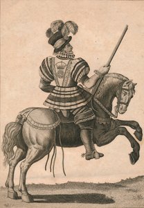 Ein Yeoman der Garde, der Königin Elizabeth auf einer Reise begleitet, um 1800 von N. C. Goodnight