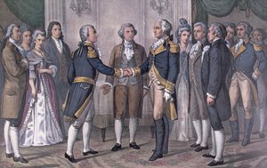 Das erste Treffen von General George Washington (1732-99) und dem Marquis de La Fayette (1757-1834) Philadelphia, 3. August 1777, veröffentlicht 1876 von N. and Ives J.M. (after) Currier