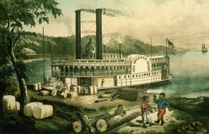 Baumwollverladung am Mississippi von N. and Ives J.M. (1824-95) Currier