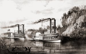 Dampfschiffe rennen auf dem Mississippi, USA von N. and Ives J.M. Currier