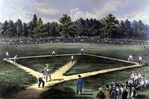 Das amerikanische Nationalspiel Baseball, Großes Spiel um die Meisterschaft auf den Elysian Fields, Hoboken, N.J. 1866 von Currier and Ives