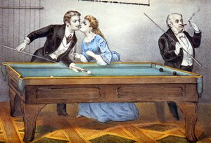 Kuss während des Billardspiels von N. and Ives J.M. (1824 95) Currier