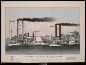 Das große Rennen auf dem Mississippi von New Orleans nach St. Louis, 1210 Meilen. Zwischen den Dampfern Robt. E. Lee... und Natchez... Gewonnen von R.E. Lee