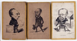 3 Karikaturporträts: François Pierre Guillaume Guizot (1787-1874), französischer Historiker und Politiker, Charles Jean-Baptiste (Jean Baptiste) Jacquot dit Eugène de Mirecourt (1812-1880), französischer Journalist und Schriftsteller, und Pierre-Joseph Pro