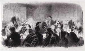 Anonyme Lithographie, die literarische und künstlerische Persönlichkeiten in den 1850er Jahren darstellt