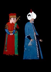 Porträt des osmanischen Sultans Soliman I. des Prächtigen (1494-1566), begleitet von zwei bewaffneten Wachen von Nakkep called Nigari Reis Haydar