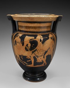 Rotfiguriger Terrakotta-Säulenkrater mit Kampfszene, 460-450 v. Chr.