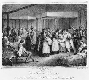 Schwester Victoire Darras pflegt die Cholera-Opfer im Hotel-Dieu von Chauny, 1832