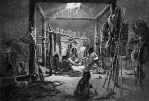 Hütte eines Mandan-Häuptlings - (Innenraum) einer Behausung der amerikanischen Ureinwohner