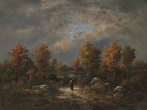 Herbst: Der Waldteich von Narcisse Virgile Diaz de la Peña