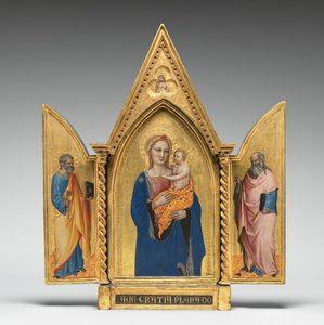 Madonna und Kind mit den Heiligen Peter und Johannes dem Evangelisten und dem Schmerzensmann [gesamtes Triptychon] von Nardo di Cione