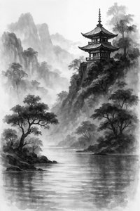 Nebliger Bergpagode