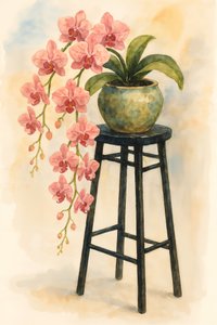 Rosa Orchidee auf Hocker