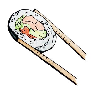 Sushi-Rolle mit Essstäbchen von Natalie Bruns