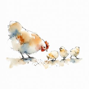Aquarell Henne und Küken