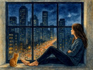 Frau Katze Stadtfenster von Natalie Bruns