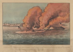 Schrecklicher Kampf zwischen der Monitor 2 Kanonen & Merrimac 11 Kanonen - In Hampton Roads März..., 1862