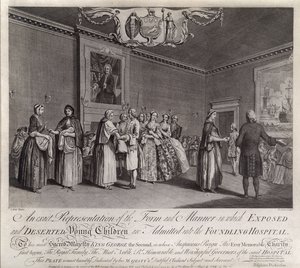 Eine genaue Darstellung der Form und Weise, in der ausgesetzte und verlassene junge Kinder im Findelhaus aufgenommen werden, 1749 von Nathaniel Parr