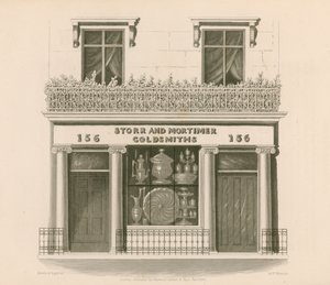 Ionic Stil Ladenfront von Messrs Storr und Mortimer, Goldschmiede und Juweliere, Nr. 156, Bond Street, London von Nathaniel Whittock
