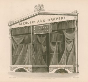 Ladenfront für Messrs Turner und Clark, Mercers und Drapers, Coventry Street, London von Nathaniel Whittock