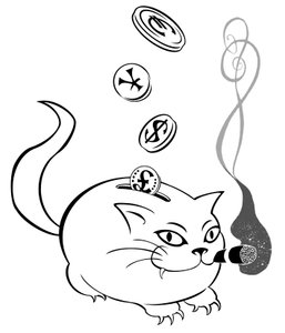 Dicke Katze Sparschwein - allegorische Illustration der Finanzkrise