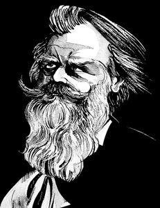 Johannes Brahms, deutscher Komponist (1833-97), Grauton-Aquarellkarikatur