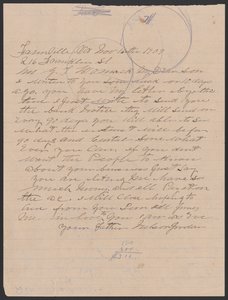 Brief von Nelson Jordan an Julia Womack mit einem Umschlag, 16. November 1909