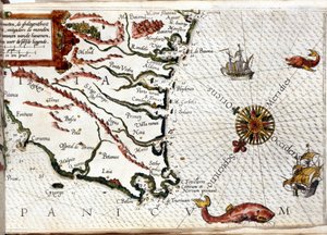 Kap Finisterre nach dem Portulan von Luca J. Waghenaer, Tresoor de Zeevaert, Leiden 1592