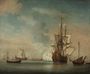 Englisches Kriegsschiff feuert Salut