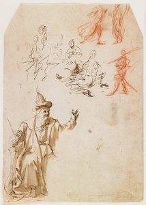 Studie eines alttestamentlichen Propheten und andere Figurenstudien (recto); Studie einer männlichen Figur mit einem Seil (verso) von Netherlandish School