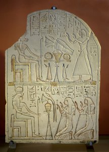 Stele von Penboui mit Toueris und Isis Hathor (bemalter Kalkstein, Neues Reich) von New Kingdom Egyptian