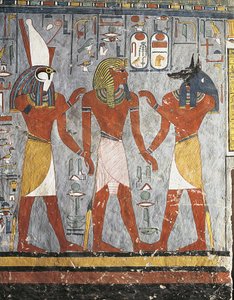 Pharao zwischen den Göttern Harsiesis und Anubis