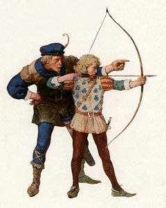 Robin Hood trainiert jungen Bogenschützen