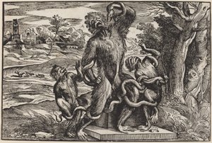 Karikatur der Laokoon-Gruppe von Niccolò Boldrini after Titian