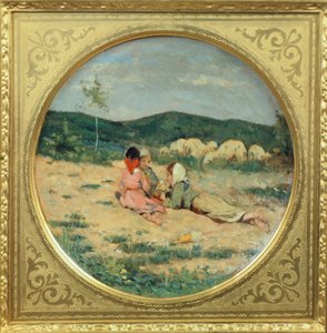 Teller mit Figuren von Hirten, von Niccolo Cannicci, um 1880 von Niccolo Cannicci