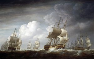 Eine Flotte von Indiaman-Schiffen, britische Schiffe der Ostindien-Handelsgesellschaft. Öl auf Leinwand