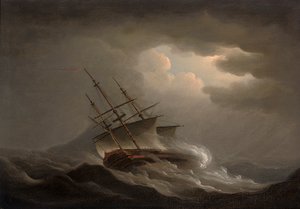 Eine Fregatte in einem Offshore-Sturm von Nicholas Pocock