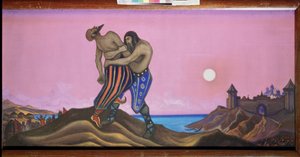 Das Duell zwischen Mstislav und Rededya. Gemälde von Nicholas Roerich (1874-1947), Tempera auf Leinwand