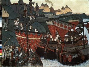 Die Slawen am Dnepr: Waräger (oder Rus) auf dem Fluss, Werk von Nicholas Roerich