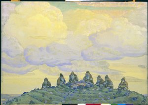 Das große Opfer: Dekor für das Ballett "Das Frühlingsopfer" von Igor Strawinsky, 1910 von Nicholas Roerich