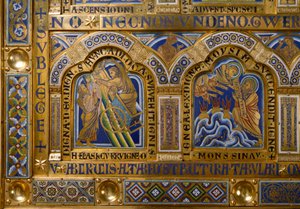 Verduner Altar: Himmelfahrt des Elija und Moses empfängt die Gesetzestafeln (Detail)
