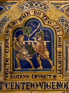 Verduner Altar: Rückkehr von Josua und Kaleb mit einer großen Traube aus dem Land Kanaan (Detail)