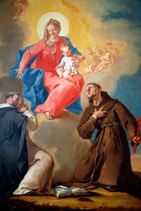 Die Nationalgalerie. Unsere Liebe Frau vom Rosenkranz mit St. Dominikus und St. Franziskus von Assisi. Nicola Grassi. 18. Jahrhundert. Ljubljana. Slowenien. von Nicolò Grassi