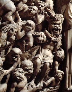 Gotische Kunst: Detail der Reliefs, die Verdammte in der Hölle darstellen (Detail)