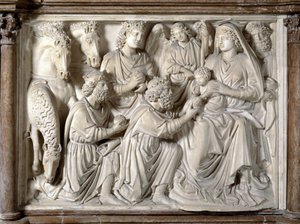 Anbetung der Heiligen Drei Könige Stuhl von Nicola Pisano (1215/20-1278/84) (Marmor-Kanzel) 1260 Baptisterium San Giovanni in Pisa, Italien