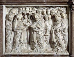 Darstellung Jesu im Tempel Stuhl von Nicola Pisano (1215/20-1278/84) (Marmorkanzel) 1260 Baptisterium San Giovanni di Pisa, Italien