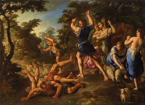 Moses verteidigt die Töchter Jethros, zweite Hälfte des 17. Jahrhunderts von Nicola Vaccaro